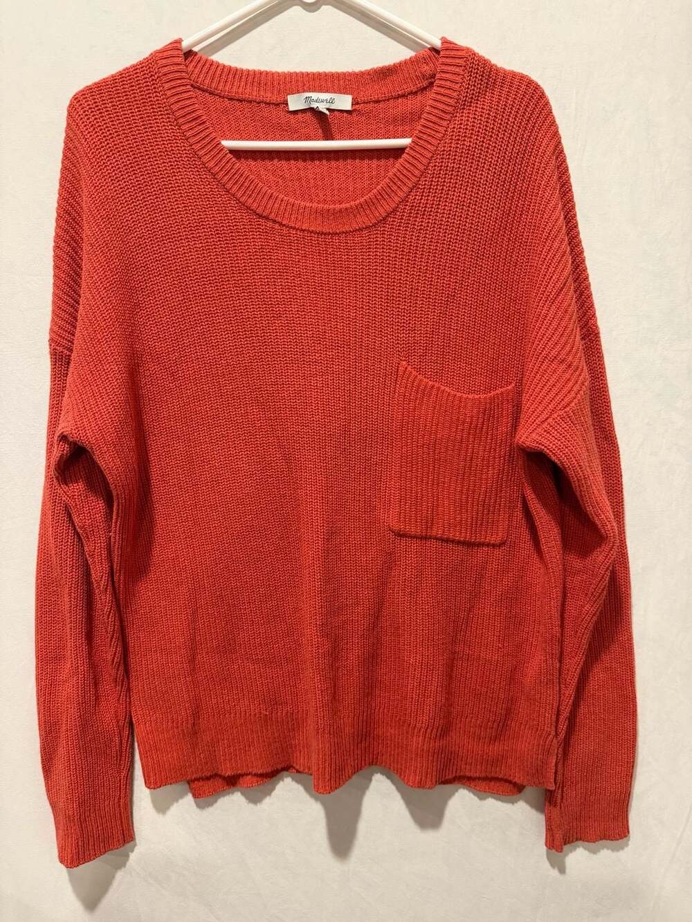 Madewell Thompson Pocket Pullover Sweater in Rust Red, Size L
